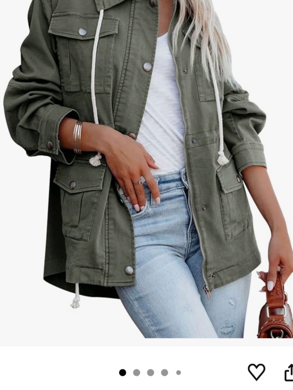 Women's Olive Utility Jacket with Drawstring Hood